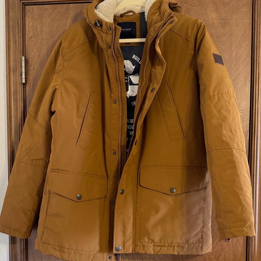 Lucky Brand Men's Tan Hooded Puffer Jacket